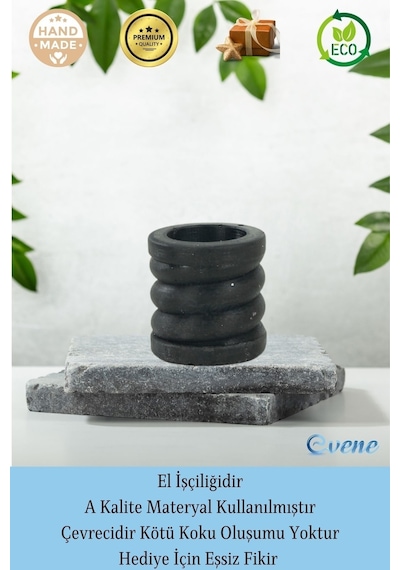 Mumluk Şamdan Tealight Ve İnce Mum Uyumlu Spiral Model - Siyah