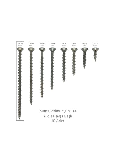 Sunta Vidası, 5,0 X 100 Mm, 10 Adet, Yhb Vida 5 x 100