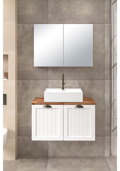 %100 Mdf 80 Cm Aren Banyo Dolabı Beyaz