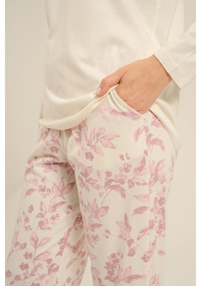 Arnetta Kadın Excuisite Flowers Krem Uzun Kol Pijama Takım Ar3743-s-v1 Ar3743-s-v1
