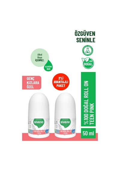 Siveno %100 Doğal Roll-on Teen Girl Genç Kız Deodorant Ter Kokusu Önleyici Bitkisel Lekesiz 50 Ml X 2 Adet