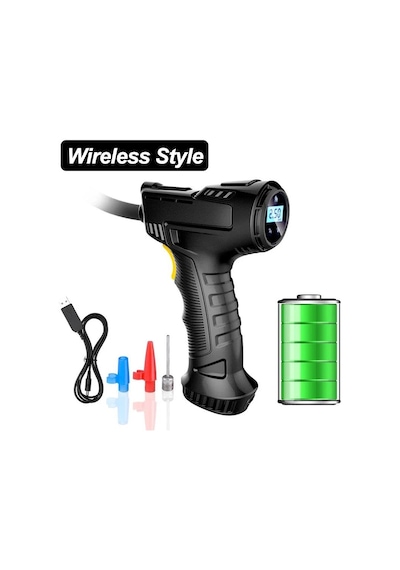 Valkyrie 120w Kablosuz Hava Kompresörü Araç Motorsiklet Bisiklet Top Araba Lastik Pompası - Wireless Usb - Led Işıklı