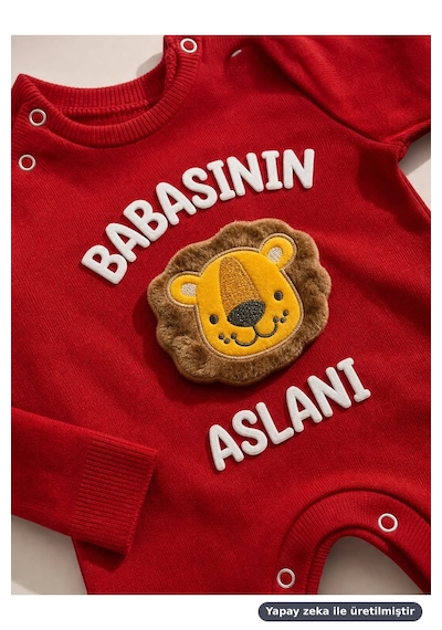 Ferasty İstanbul Erkek Bebek Tulum Babasının Aslanı Nakışlı Kırmızı