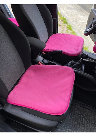 Yumuşak Tüylü Peluş Serme Oto Koltuk Koruyucu Minder Ön 2'li Fuşya Pembe