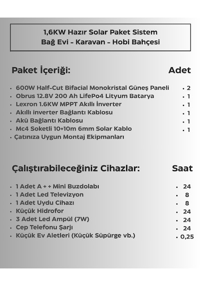 1,6kw Hazır Solar Paket - 2 Akıllı Mppt İnverter Off-grid Sistem