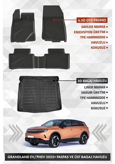 Opel Grandland Elektrikli / Plug İn Hybrid 2025+ Uyumlu 4.5d Sahler Premium Havuzlu Paspas Ve Liner