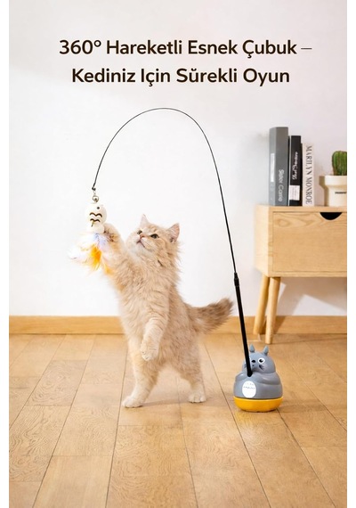 Hareketli Dönebilen Olta Kedi Oyuncağı, Yere Veya Duvara Yapıştırılabilir Olta Oyuncak, Esnek Çubuklu Balıklı Tüylü Kedi Oyuncağı