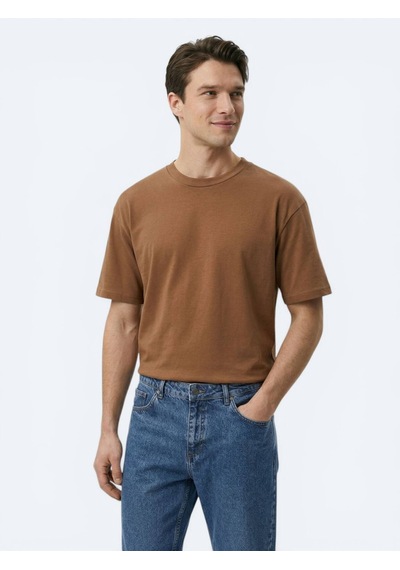 Kip Kahverengi Düz %100 Pamuk T-shirt