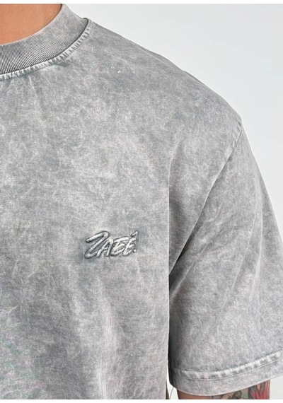Zaee Nakışlı Oversize Tişört Gümüş Gri