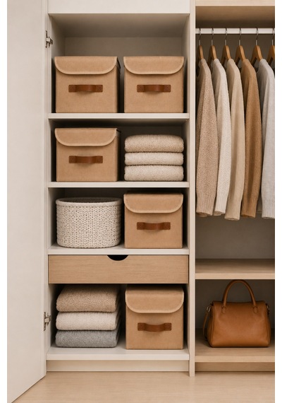 2li Kapaklı Jüt Organizer Kutu Seti 20x20x20 Cm Katlanabilir Düzenleme Kutusu Organizer Seti Dolap, Raf Ve Banyo Düzeni İçin Doğal