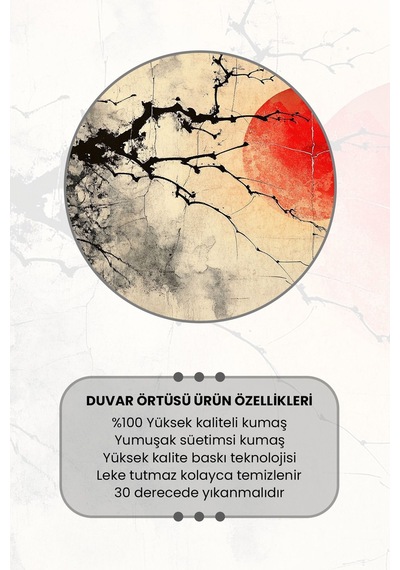 Kırmızı Ay Ve Dallar Desenli Duvar Halısı Duvar Örtüsü Tapestry Süet Dokulu Kumaş