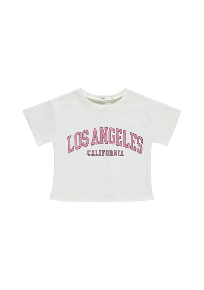 Civil Girls Los Angeles Baskılı Şortlu 2-5 Yaş Takım - Ekru