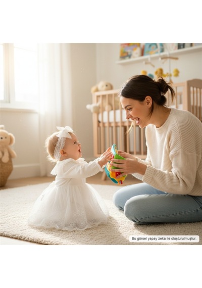 Ürünya Kız Bebek Fırfır Yaka Tüllü Elbise 0-12 Ay Beyaz