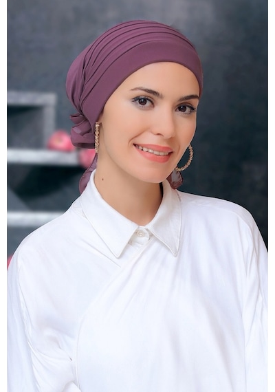 Hürrem Bone Gül Kurusu Pratik Hazır Geçmeli Tesettür Bone Sandy Kumaş Pileli Gülkurusu
