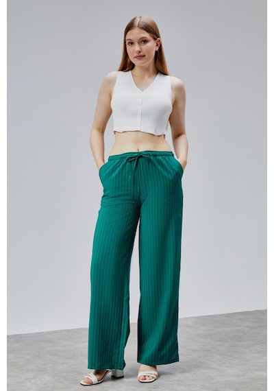 Genius Store Kadın Pantolon Geniş Paça Yüksel Bel Cepli Çizgili Pantolon Çizgili-pantolon Çok Renkli