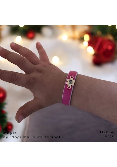Boğa Burçlarına Çiçek Motifli Doğal Pembe Derili 14 Ayar Altın Plakalı Hediye Bileklik-383burç Boğa Boğa Burçlarına Çiçek Motifli Doğal Pembe Derili 14 Ayar Altın Plakalı Hediye Bileklik-383burç Boğa