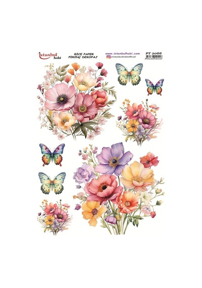 Pirinç Dekopaj Kağıdı 30x42cm Pt-2066 Kelebek Ve Çiçekler