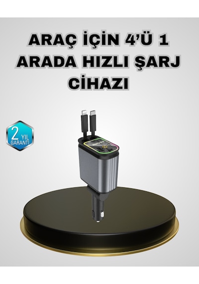 Tek Araç Şarj Adaptörü 66w Pd Qc Hızlı Şarjlı Ve Çekilebilir Kablolu Najmaddin