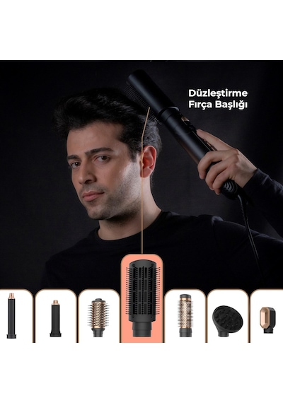 Fabcio Airset 7 Başlıklı Saç Kurutma, Düzleştirici, Bukle Ve Şekillendirici Set Siyah/gold Siyah