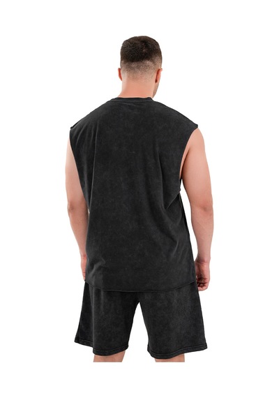 Kingsize Nutrition Kingsize Darksteel Antik Yıkamalı Kolsuz T-shirt Siyah Siyah