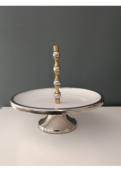 Lamedore Silver Balls Tek Katlı Beyaz Kek Standı 28x28x24 Cm