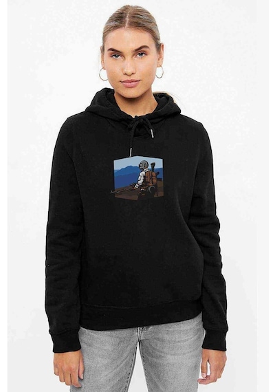Pubg Sniper Mountain Baskılı Siyah Kadın Kapşonlu Sweashirt