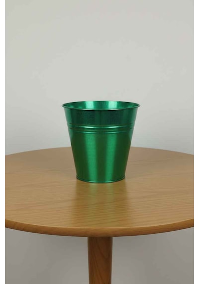 Konik Metal Saksı & Vazo - 23 Cm Dekoratif Çok Amaçlı Renkli Çiçeklik 23x23/16 Cm Yeşil