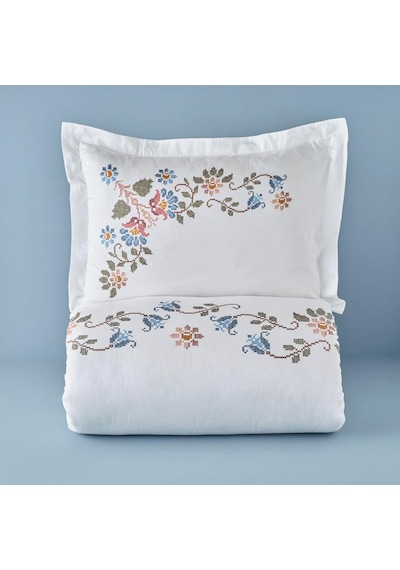 Vintage Çiçek Desenli%100 Pamuk Saten Nevresim Seti, Beyaz, Tek Kişilik Nevresim: 160x220 Cm / 1 Adet Yastık Kılıfı: 50x70 Cm Çok renkli