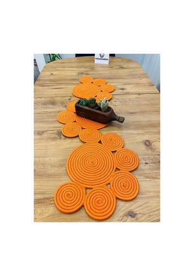 Jüt, Hasır, Dekoratif Masa Örtüsü,papatya Model Runner 30x100 Cm, Sehpa Örtüsü, Bohem Tarzı Turuncu Turuncu