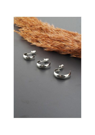 By Zeyna Aksesuar Kadın Basic 3 Boy 3'lü Küpe Seti-2569 Gümüş