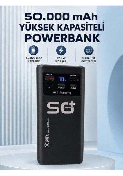 Ers 50.000 Mah Taşınabilir Powerbank 22,5 W Hızlı Şarj 4 Dahili Şarj Kablosu Dijital Ekran Led Aydınlatma Ve Taşıma Sapı Çok Renkli 92152488