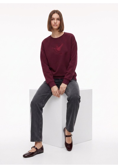 Fabrika Bordo Kadın Bisiklet Yaka Loose Fit Nakışlı Sweatshirt F6wl-swt0087
