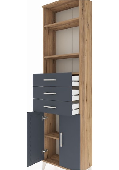 Arges Dolap 4 Raflı 3 Çekmeceli 2 Kapaklı 60x30x221 Çam-antrasit Atlas Çam