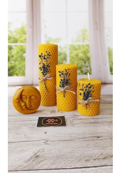Dekoratif Doğal Petek Balmumu Mum Ay Ve Güneş Seti Bal Mumu Mum Hediyelik Beeswax Candle Sarı