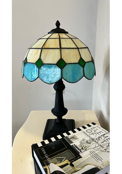 Yüceeller El Yapımı Vitray Retro Barok Abajur Masa Lambası Yeşil