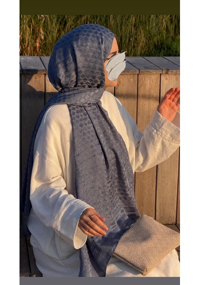 Qalortex Scarf Premium Pamuklu Jakar Şal-buz Mavi