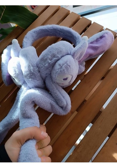 Kulakları Hareket Eden Sesli Peluş Kuromi Peluş Kulaklık Taç Mor
