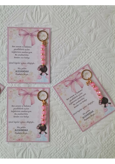 100 Adet Kız Bebek Model Özel Tasarım Pembe Anahtarlık Hastane Yeni Doğan 40 Mevlidi Hediyelik