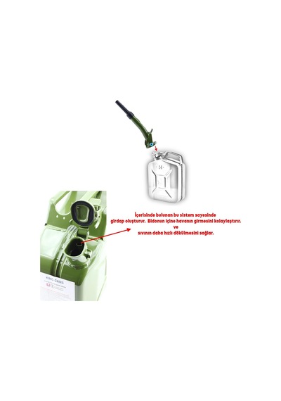 Badem10 Metal Benzin Bidonu 5 Litre Akaryakıt Mazot Taşıma Doldurma Depolama Bidonu + Aktarma Borusu