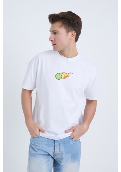 Erkek Oversize Baskılı T-shirt Beyaz Hot Tennis Beyaz