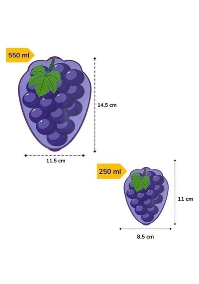 2'li İç İçe Geçebilen Üzüm Model Saklama Ve Beslenme Kabı Seti 550 Ml + 250 Ml Mor