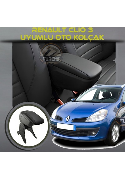 Renault Clio 3 2007-2013 Uyumlu Kol Dayama Ve Kolçak Sürgülü Bardaklıklı Ayarlanabilir Siyah Deri