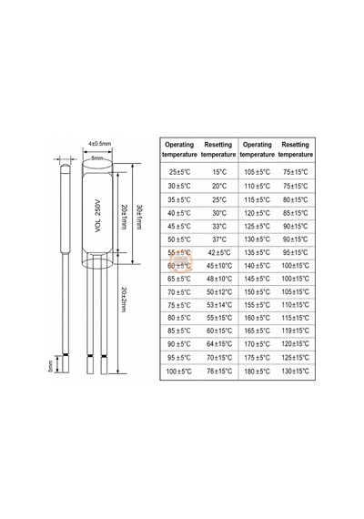 Kablolu Termostat Ksd9700 Nc 10a 80 C Normalde Kapalı