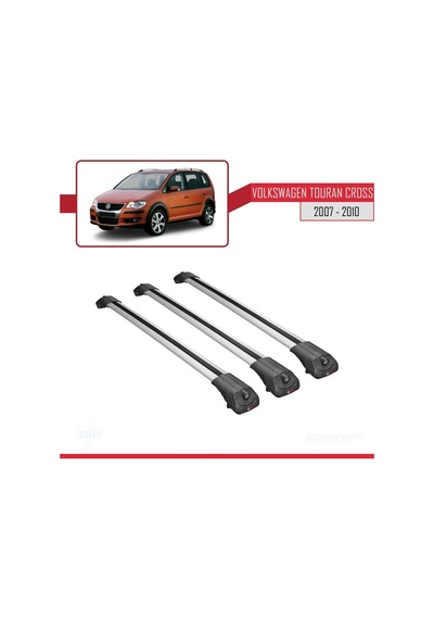 Volkswagen Touran Cross 2007-2010 Arası İle Uyumlu Ace-1 Ara Atkı Tavan Barı Gri 3 Adet Bar