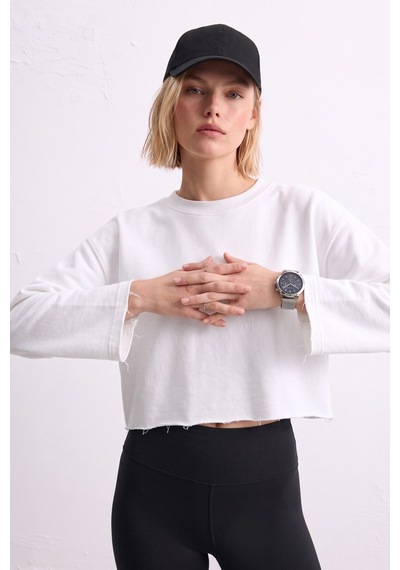 Barrels And Oıl Kadın Bisiklet Yaka Oversize Kısa Swaetshirt - Ekru Ekru