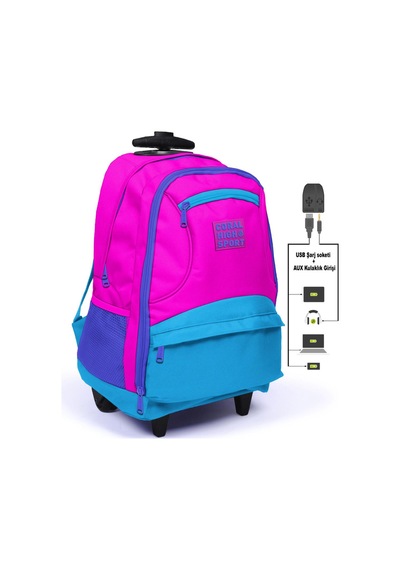 Coral High Sport Pembe Mavi Dört Bölmeli Usb Şarjlı Kulaklık Çıkı