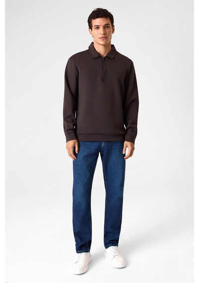 Backandbond Koyu Kahve Fermuarlı Bordo Sweatshirt Koyu Kahverengi