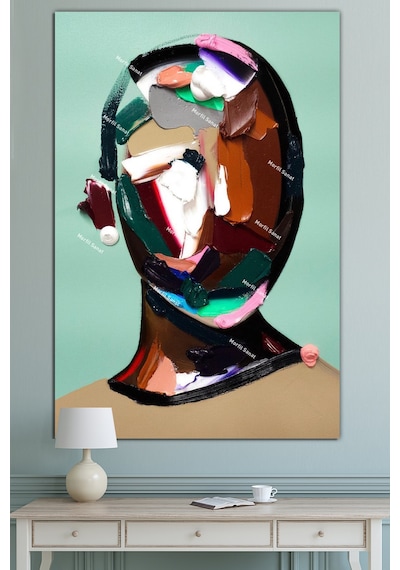 Yüzler Fırça Darbeli Görünümlü Soyut Modern Sanat Kanvas Tablo  120 x 80q