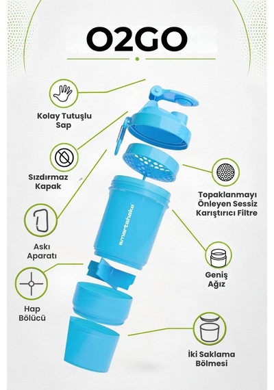 Smartshake Original2go Serisi 600 Ml Neon Mavi Protein Shaker