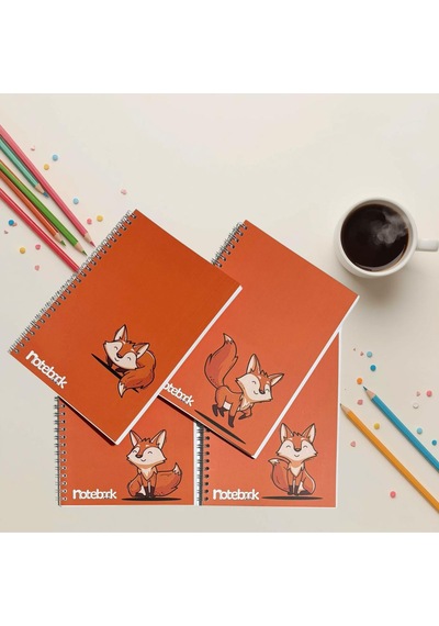 A5 Spiralli Tilki Konsept Defter 40 Yaprak 4'lü Tamamı Çizgisiz